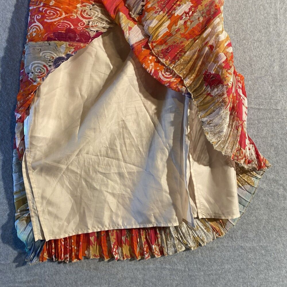 Tribal Crinkled Lined Skirt Size 6 Guava Coral Orange Cream Tropical Above Knee - Picture 6 of 9